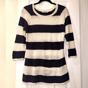 Navy and white striped 3/4 length sleeve sweater